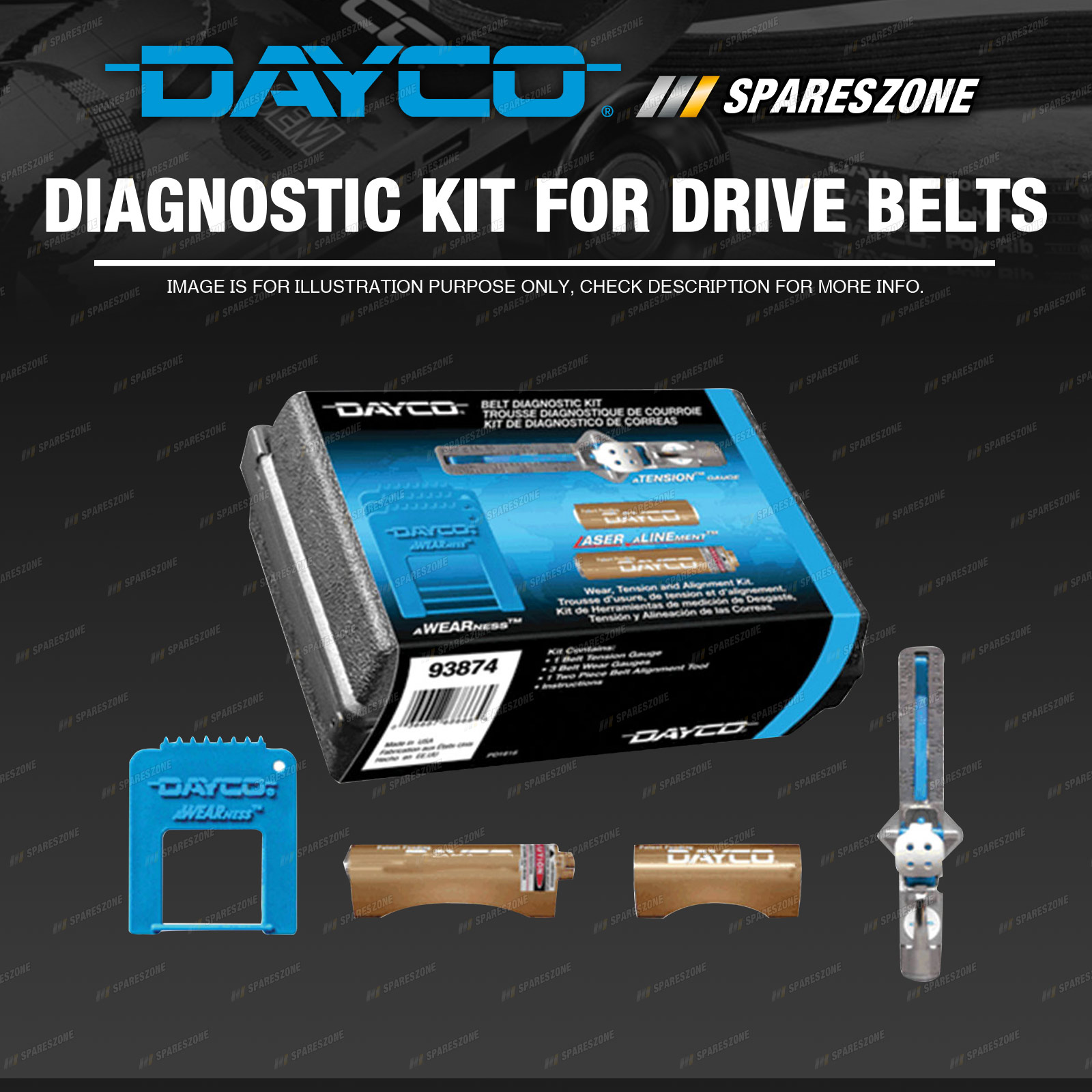 Dayco Belt Diagnostic Kit Includes Laser Alignment Tool Krikit Gauge 