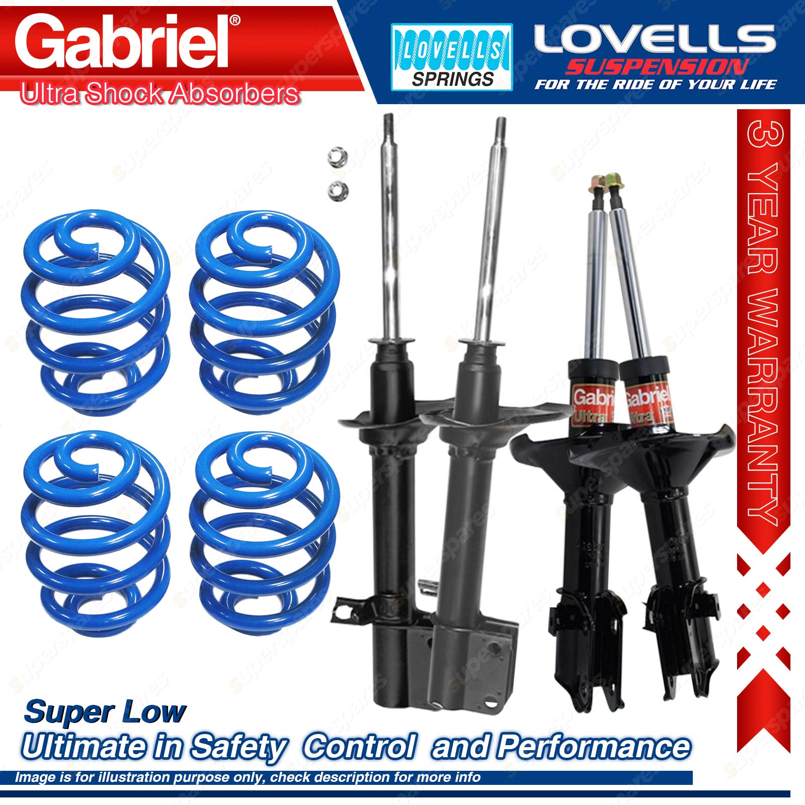 F + R Super Low Gabriel Ultra Shocks + Coil Springs For