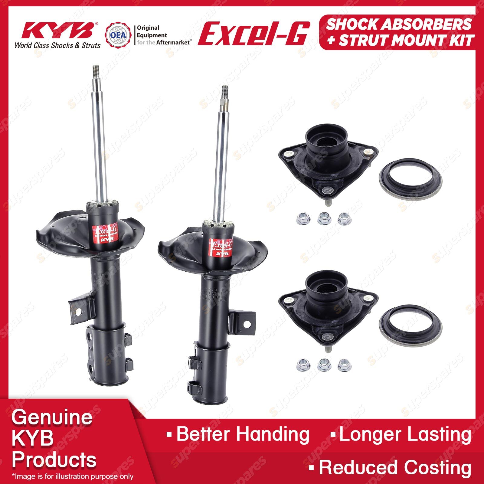 2 Front KYB Shock Absorbers + Strut Top Mount Kit for Hyundai