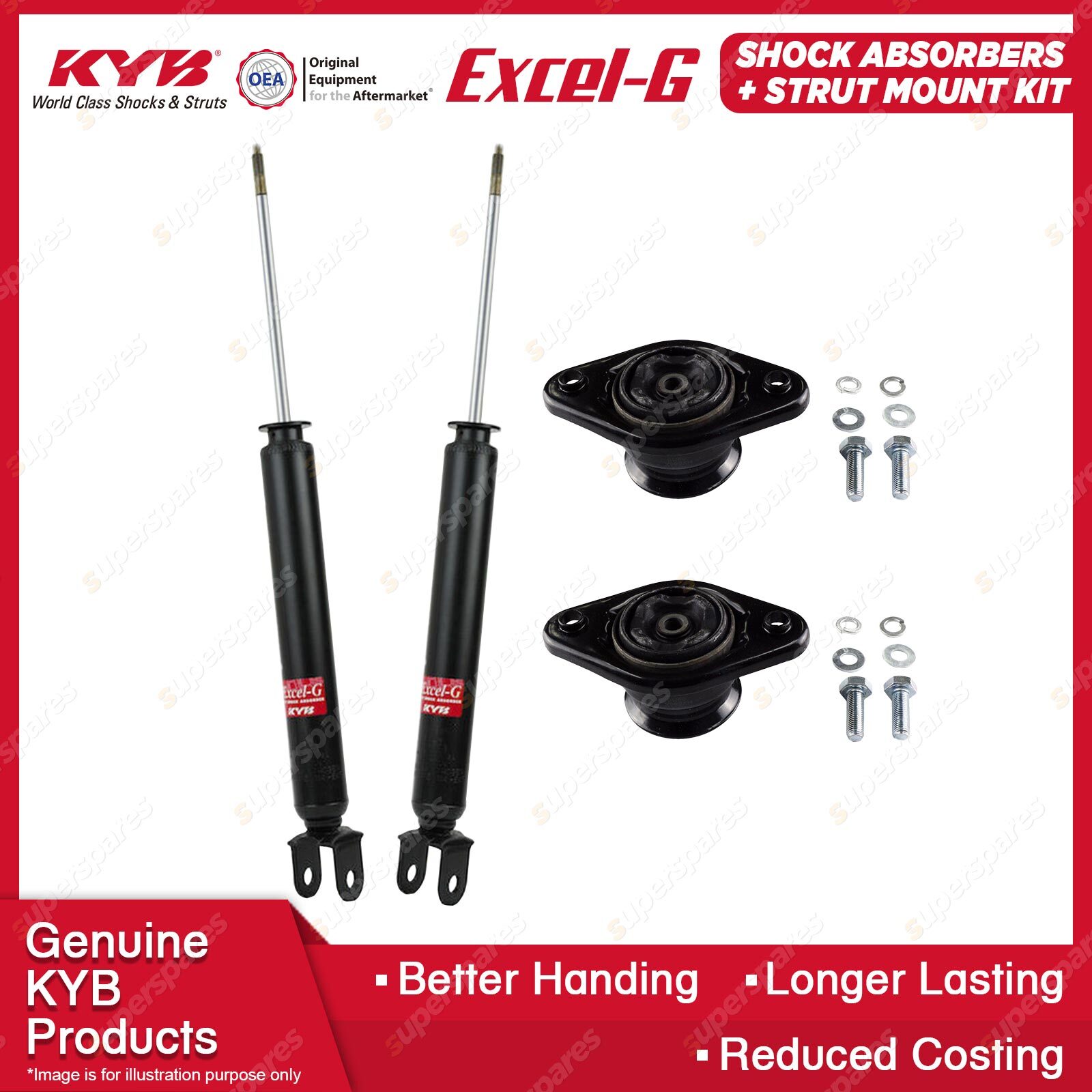 Pair Rear KYB Shock Absorbers + Strut Top Mount Kit for Hyundai ix35 Wagon  10-15