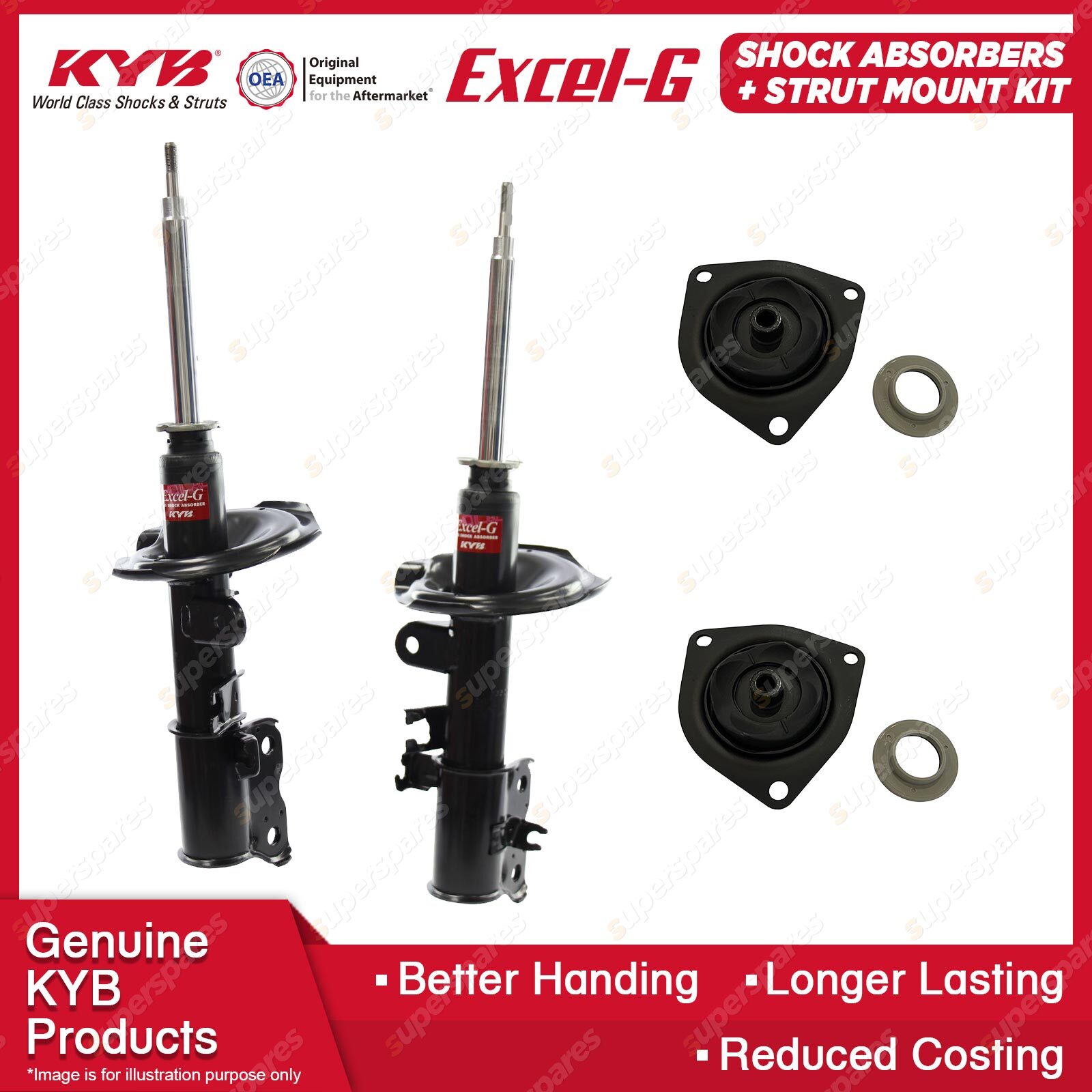 Front KYB Excel-G Shock Absorbers Strut Mount Kit for Nissan