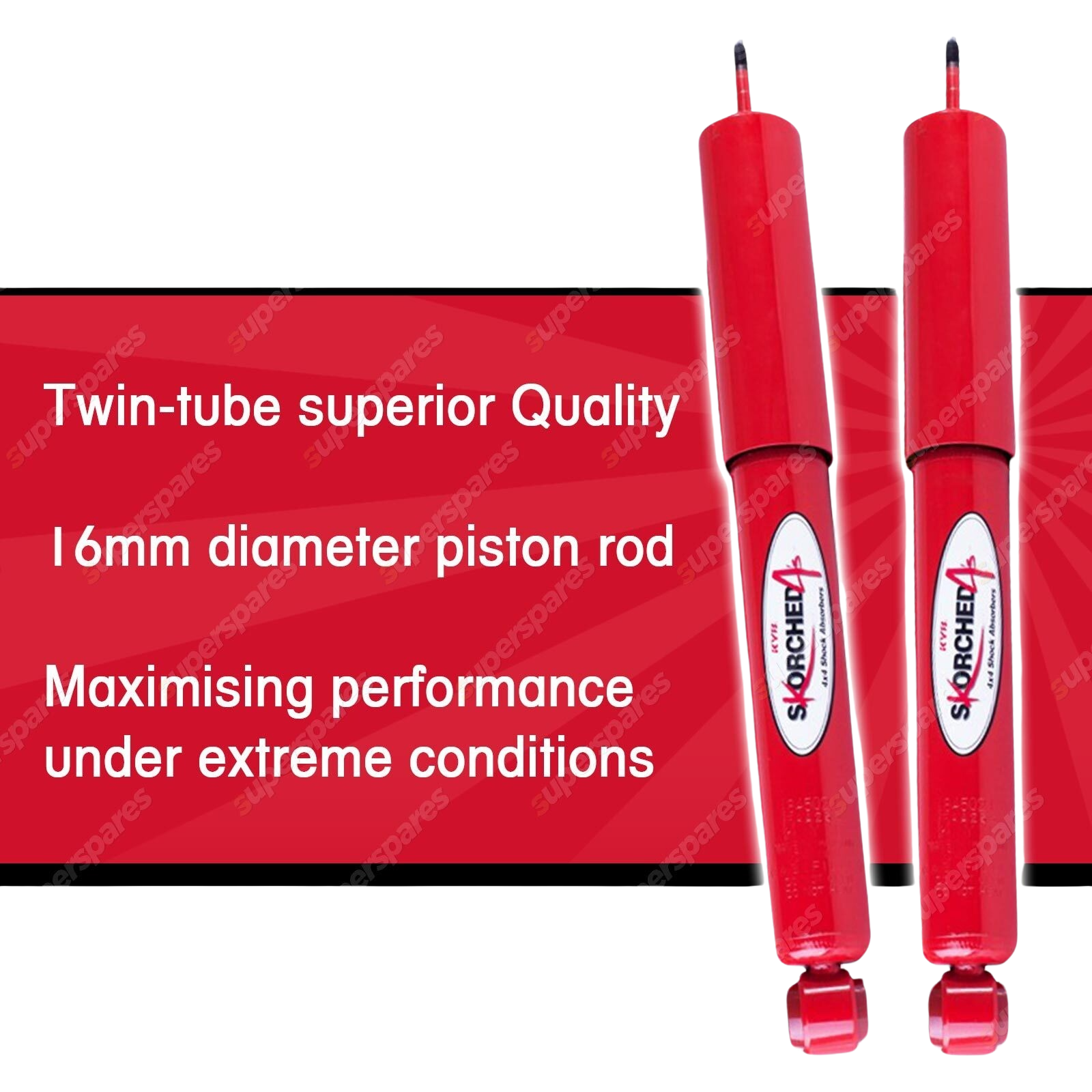 2x Front KYB SKORCHED 4'S Shock Absorbers for Suzuki Jimny SN413 Wagon 00-19