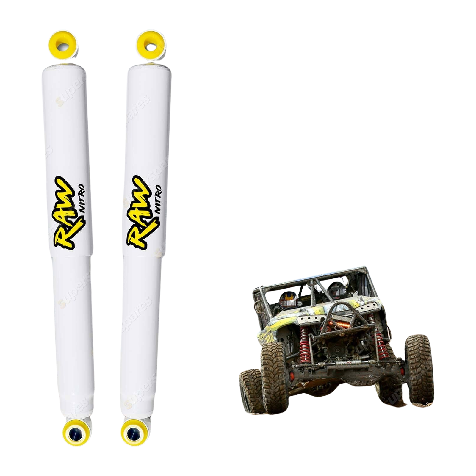 2 Front 50mm Lift RAW 4x4 Nitro Shock Absorbers for Land Rover County 110 Series