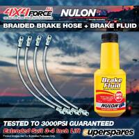 4 F+R Braided Brake Hoses + Nulon Fluid for Mitsubishi Triton ML MN 3"-4" Lift