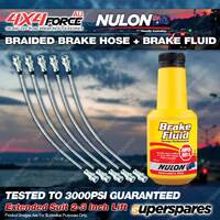 5 F+R LH+RH Braided Brake Hoses + Nulon Fluid for Mitsubishi Pajero NL 2-3" Lift