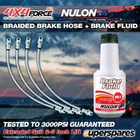 4 F+R Braided Brake Hoses + Nulon Fluid for Toyota Landcruiser HZJ76 2"-3" Lift