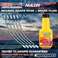 5 F+R LH+RH Braided Brake Hoses + Nulon Fluid for Mitsubishi Pajero NL 3-4" Lift