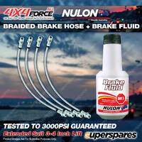 4 F+R Braided Brake Hoses + Nulon Fluid for Toyota Landcruiser FZJ73 3"-4" Lift