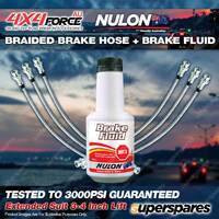 6 F+R Braided Brake Hoses + Nulon Fluid for Toyota Landcruiser HZJ70 3"-4" Lift