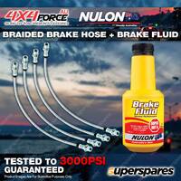 4 F+R Braided Brake Hoses + Nulon Fluid for Mitsubishi Pajero NS V98W 3.2L