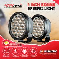 Pair 4X4FORCE 9 inch Round Driving Lights Osram Lamp Beads - 4x4 Off Road