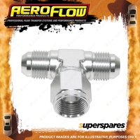 Aeroflow -4AN Tee Coupling Pipe Fitting Female On Side Silver Finish