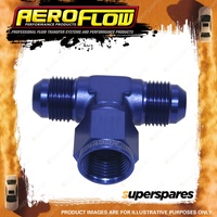 Aeroflow -12AN Tee Coupling Pipe Fitting Female On Side Blue Finish