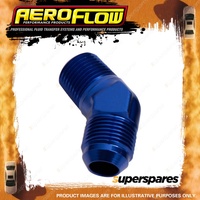 Aeroflow 45 Degree NPT To Male Flare Adapter Fitting 1/4" To -6 AN Blue