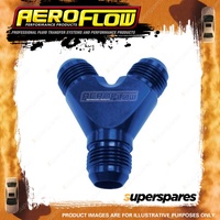 Aeroflow Brand Y-Block Inlet/Outlets 3 x -3 AN Blue Finish Hose Fitting