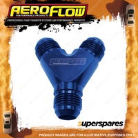 Aeroflow Brand Y-Block Inlet/Outlets 1 x -4 2 x -3 AN Blue Finish