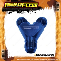 Aeroflow Brand Y-Block Inlet/Outlets 3 x -12 AN Blue Finish Hose Fitting