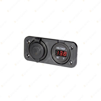 Aerpro Panel Mount Accessory Socket & LED Voltmeter - 12V/24V DC Heavy Duty