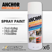 6 x Anchor Gloss White Lacquer Spray Paints 300 Gram Versatile Aerosol Coating