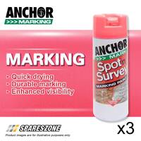 3 x Anchor Spot Survey Red Fluorescent Marking Spray Paints 350 Gram Durability