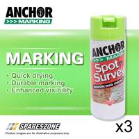 3 x Anchor Spot Survey Green Fluorescent Marking Spray Paints 350G Durability