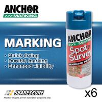 6 x Anchor Spot Survey Blue High-Visibility Marking Spray Paints 350G Durability