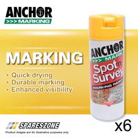 6 x Anchor Spot Survey Yellow High-Visibility Marking Spray Paints 350G