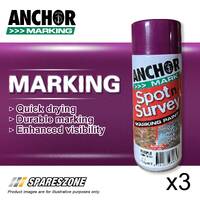 3 x Anchor Spot Survey Purple Fluorescent Marking Spray Paints 350G Durability