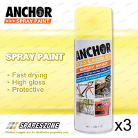 3 x Anchor Fluorescent Yellow Lacquer Spray Paint 300 Gram Aerosol Coating