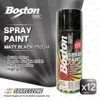 12 x Boston Matt Black Spray Paint Cans 250 Gram High Gloss Rust Protection