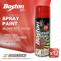 12 x Boston Gloss Red Spray Paint Cans 250 Gram High Gloss Rust Protection