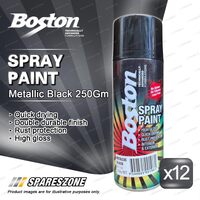 12 x Boston Metallic Black Spray Paints 250G Black Rich Rust Prevention Finish