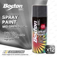 12 x Boston Mid Grey Spray Paint Cans 250 Gram High Gloss Rust Protection