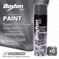 6 x Boston Super Etch Primer Grey Metal Protection Paints 400G Durable Finish