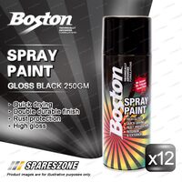 12 x Boston Gloss Black Spray Paint Cans 250 Gram High Gloss Rust Protection