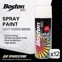 12 x Boston Matt White Spray Paint Cans 250 Gram High Gloss Rust Protection