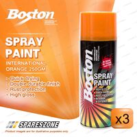 3 x Boston International Orange Spray Paint Cans 250 Gram Rust Protection