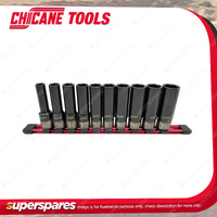 10 Pcs Chicane 1/2" Drive 6Pt Metric Dual Deep Impact Socket Set - Cr-Mo Steel