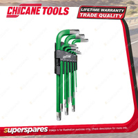 9 Pcs of Chicane Torx Hex Key Wrench Set - S2 Chrome Plated Powder Coated Steel