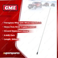 GME 640mm Antenna Whip (6.6DBI Gain) - Fibreglass Whip with White Heat Shrink