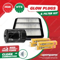 NGK Glow Plug & NTK Air Oil Filter Kit for Mitsubishi Triton ML 3.2L 4M41T 06-09