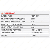 Projecta 12V 100W Semi Flexible Solar Panel Super-efficient Monocrystalline