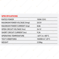 Projecta 12V 180W Semi Flexible Solar Panel Super-efficient Monocrystalline