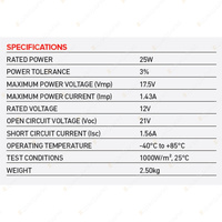 Projecta 12V 25W Fixed Solar Panel Super-efficient Monocrystalline Technology