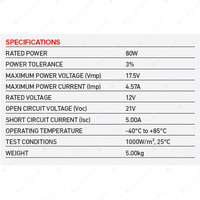 Projecta 12V 80W Fixed Solar Panel Super-efficient Monocrystalline Technology