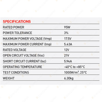 Projecta 12V 95W Fixed Solar Panel Super-efficient Monocrystalline Technology