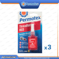 3 Permatex Permanent & High Strength Threadlocker Red Carded 10ML Anti-Corrosion