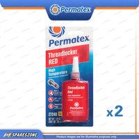 2 x Permatex High Temperature High Strength Threadlocker Red Carded 36ML