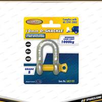 Loadmaster 10mm D-Shackle - 1000KG Working Load Limit Silver Body & Yellow Pin