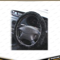 PC Covers 38cm Steering Wheel Cover - Sheep Skin Black Soft Warm Grip